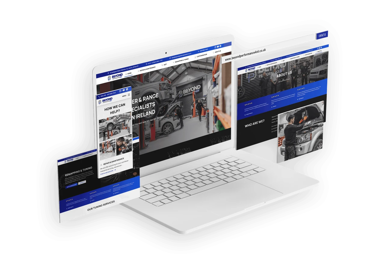 Beyond Performance 4x4 website on laptop, tablet and phone screens