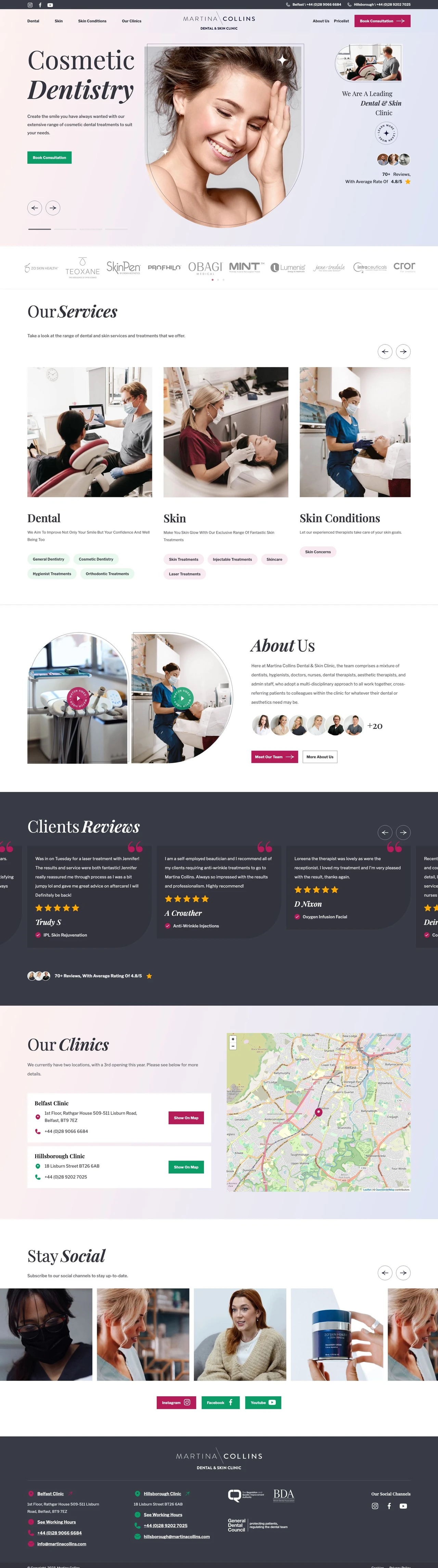 Martina Collins clinics website, full-page screenshot 2