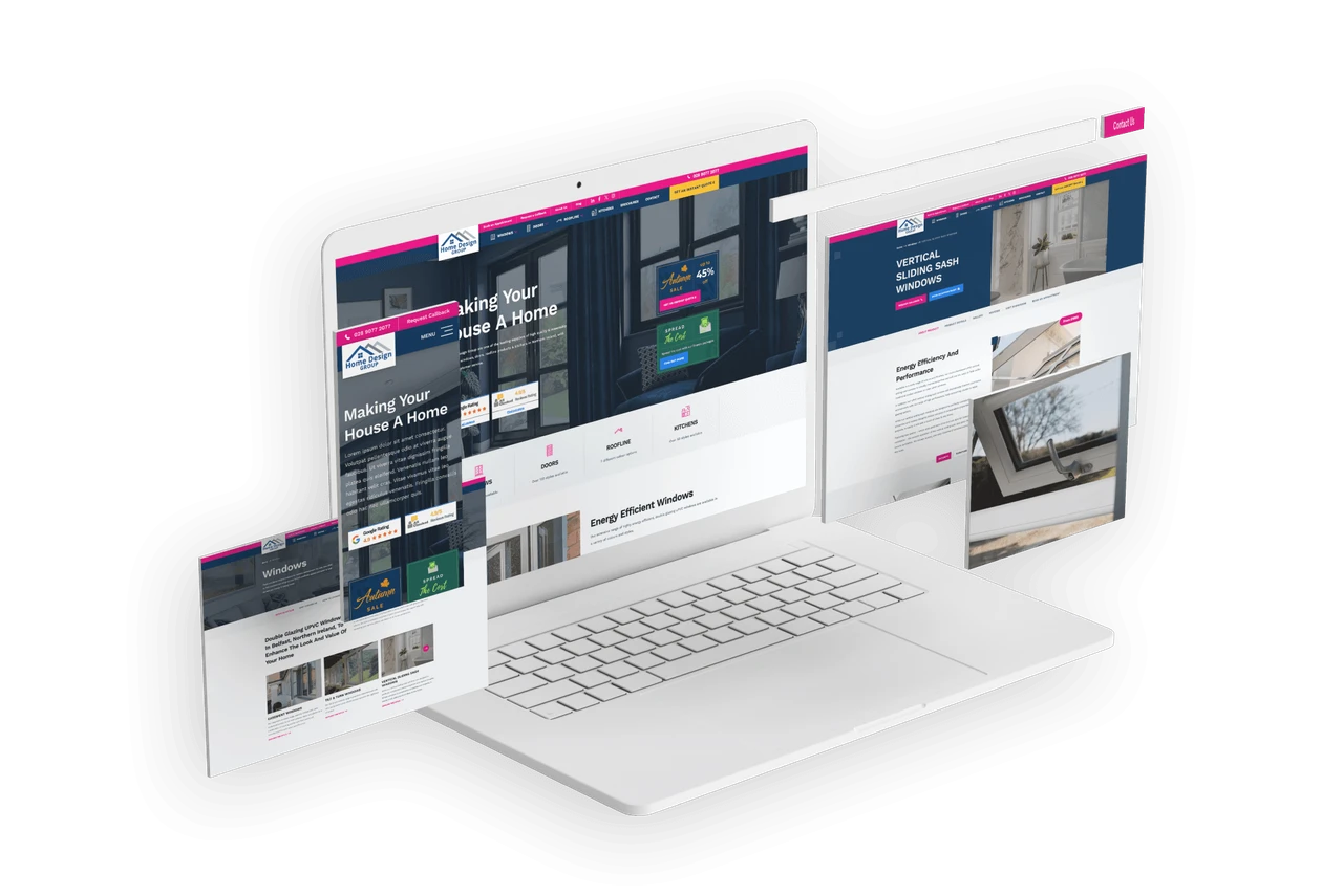 The Home Design Group website on laptop, tablet and phone screens